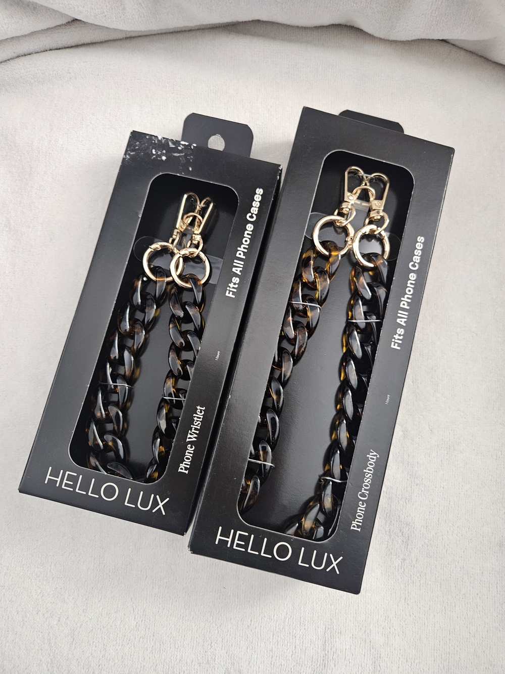 NIB HELLO LUX Tortoise Resin Link Phone Chain Set Crossbody + Wristlet